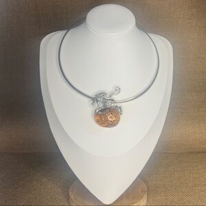 Elegant Silver and Amber Pendant Necklace